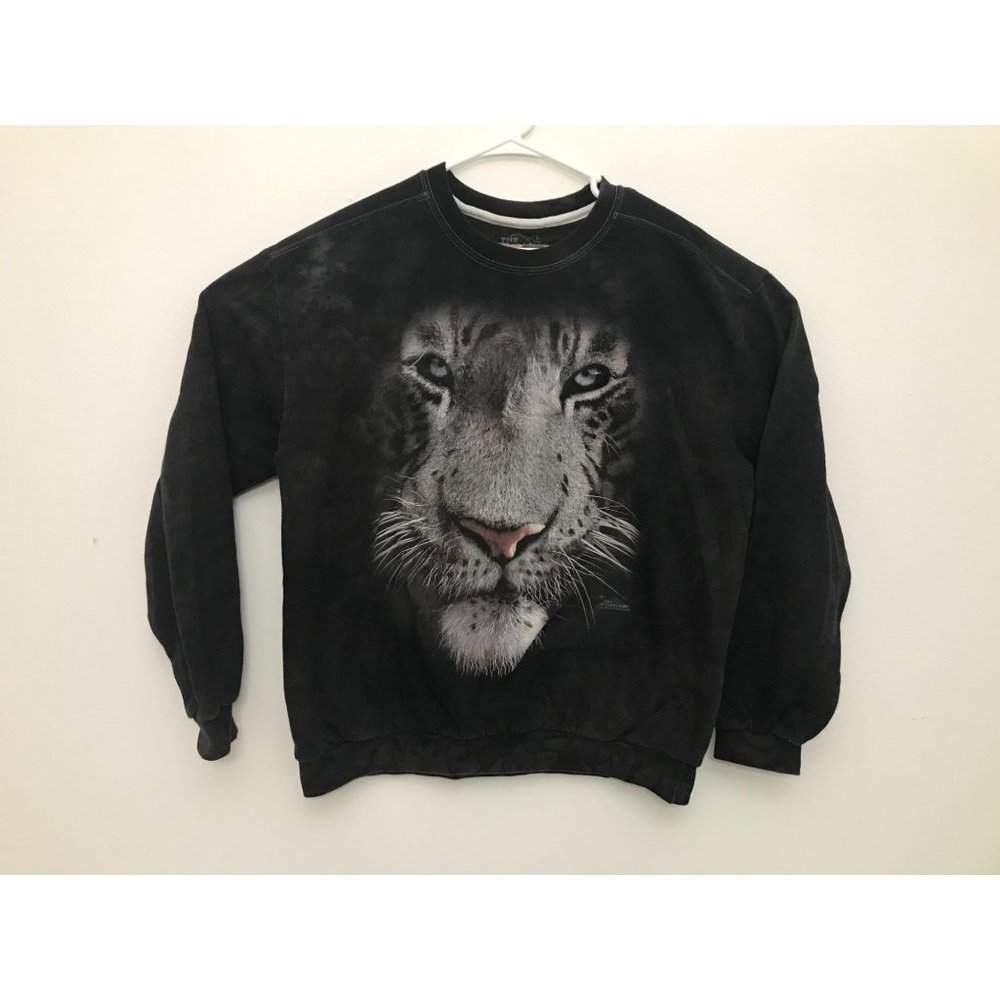 The Mountain White Tiger Mens L Black Pullover Sweater *14